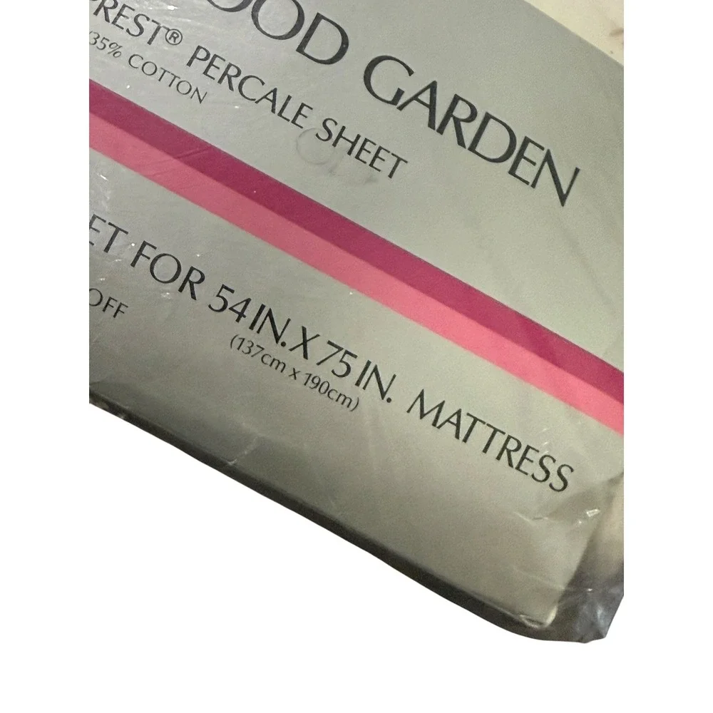 Vintage 70s Garden Full Sheet Set Flat Fitted Percale Floral Perma Prest Cottage